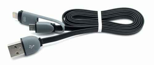 Cable plano USB a micro USB + lightning negro 800981